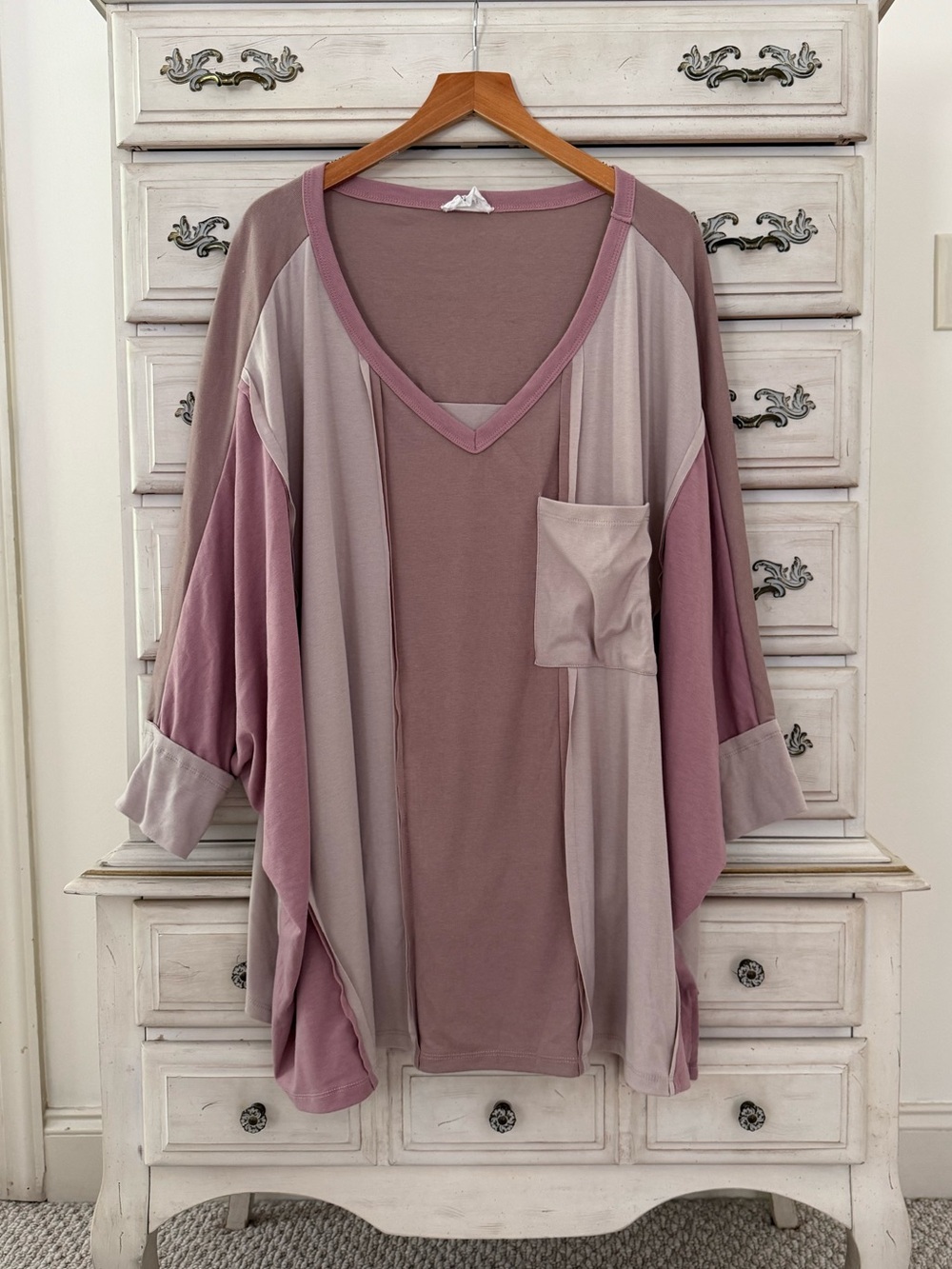 Dusty Pink Oversized Colorblock Top